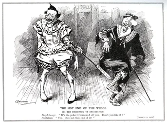 Lloyd George, como Presidente de la Junta de Comercio, protegiendo la industria británica contra la competencia alemana por la 