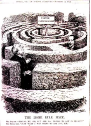 El laberinto de la autonomía. Sr. Asquith: "Disculpe, señor, ¿pero está tratando de entrar o salir?" Sr. Bonar Law: "Justo lo que iba a preguntarle, señor" de la revista 