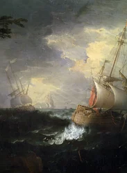 ""Tempete en mer"" (Mar tempestuoso) Detalle. Pintura de Leonardo Coccorante (1680-1750) 18eme siecle Musee des Beaux Arts de Mikalojus Konstantinas Ciurlionis, Kaunas, Lituania