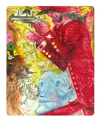 Figuras surrealistas recubiertas de rojo