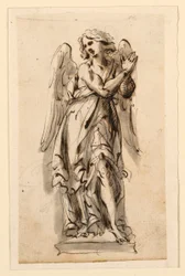 Diseño para escultura, ángel en adoración
