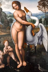 Leda y el cisne, Óleo sobre lienzo