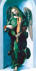 Un ángel en verde con una vielle