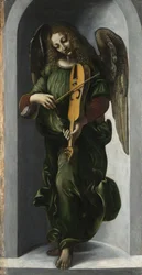 Un ángel en verde con una vielle, c. 1490-1499