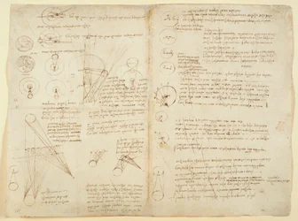 Arundel 263 f.107v f.104 Notas y diagramas sobre mecánica, de 