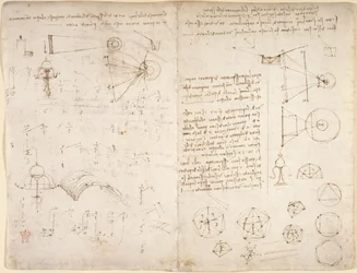 Arundel 263, f.221v, f.220 Notas, diagramas y bocetos del 