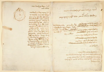 Arundel 263 f.236v, f.233 Notas sobre el agua; boceto que ilustra el globo terrestre, del 