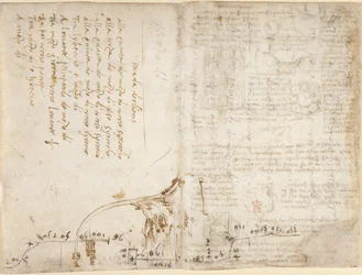 Arundel 263, f.263v, f.270 Nota y boceto que describe el itinerario del 