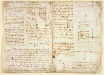 Arundel 263 f.32v, f.31 Notas y diagramas sobre mecánica, de 