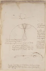Arundel 263, f.85 Diagramas sobre óptica, sobre las cáusticas de la reflexión; nota y boceto sobre mecánica, sobre el poder de la percusión y con referencias al principio aristotélico 