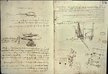 Diseño de una máquina voladora (bolígrafo sobre papel)