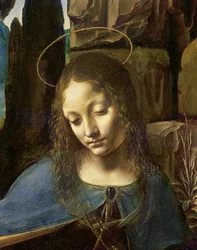 Detalle de la cabeza de la Virgen, de La Virgen de las Rocas (La Virgen con el Niño San Juan adorando al Niño Cristo acompañado por un ángel), c.1508