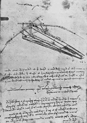 Dibujo de una máquina voladora, hacia 1480, 1945