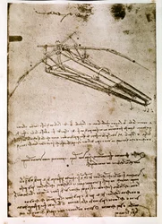 Extracto de un manuscrito de Da Vinci que describe el principio y la construcción de una "Máquina Voladora" (manuscrito)