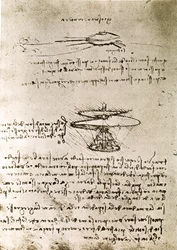 Extracto de un manuscrito de Da Vinci que describe el principio y la construcción del "Tornillo aéreo (helicóptero)" (manuscrito)
