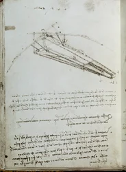 Dibujo de máquina voladora. Manuscrito de Leonardo da Vinci