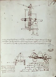 Dibujo de máquina voladora. Manuscrito de Leonardo da Vinci