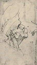 Perfil grotesco de un hombre con sombrero hacia la derecha, c1480
