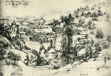 Dibujo de paisaje para Santa Maria della Neve del 5 de agosto de 1473, 1943