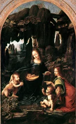 Virgen de las Rocas, c.1483-94 (óleo sobre tabla transferido a lienzo)