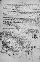 Página de texto con bocetos de paisaje, c. 1480