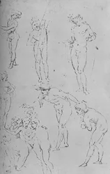Estudios de figuras y un grupo de figuras, c. 1500, 1945
