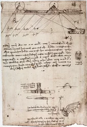 Estudio para una draga marina de Leonardo da Vinci (1452-1519). Dibujo con pluma y tinta.