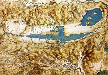 Vista topográfica del campo alrededor de la llanura de Arezzo y el Val di Chiana, principios del siglo XVI