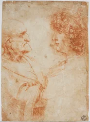 Dos perfiles masculinos, un anciano y un joven - El joven representa a Gian Giacomo Caprotti, llamado Andrea Salai o Salaij (hacia 1480-1524), alumno y amante de Leonardo - Dibujo a la sanguina de Leonardo da Vinci (Leonard de Vinci) (1452-1519)
