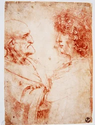 Dos perfiles masculinos, un anciano y un joven. El joven representa a Gian Giacomo Caprotti, conocido como Andrea Salai o Salaij (hacia 1480-1524), alumno y amante de Leonardo. Dibujo a la sanguina de Leonardo da Vinci (Leonard de Vinci) (1452-1519)