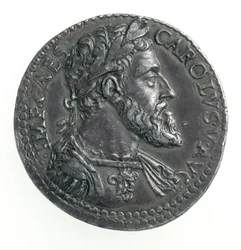 Testone de Carlos V (1500-58) Duque de Milán, grabado por Dye, 1535-56 (anverso) (plata)