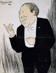 Actor Alexandre Coquelin, conocido como Coquelin Cadet, en caricatura de 1899 por Leonetto Cappiello