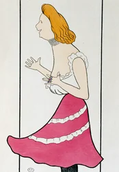Actriz Mademoiselle Cassive en La Dama de Chez Maxim, de Georges Feydeau (1862-1921), caricatura de 1899 por Leonetto Cappiello (1875-1942)