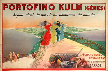 Cartel publicitario para el Hotel Portofino Kulm en Camogli, Italia, siglo XX