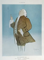 El comediante Constant Poppy Groin en el papel de Saint Phar en La Montansier de Rejane en 1904