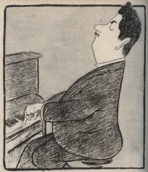 Retrato de Giacomo Puccini (1858-1924), compositor italiano. Caricatura de Leonetto Cappiello - 1898