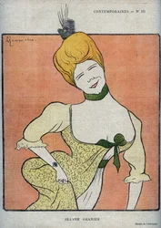 Retrato de la comediante francesa Jeanne Granier (1852-1939) - dibujo de Leonetto Cappiello (1875-1942) en "Le Rire" de 1898