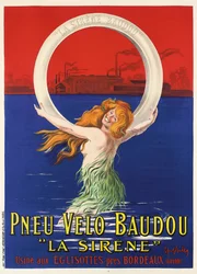 Póster publicitario de neumáticos de bicicleta "La Sirene" fabricados por Pneu Velo Baudou