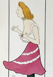La actriz Mademoiselle Cassive en La Dame de Chez Maxim, por Georges Feydeau (1862-1921), caricatura 1899