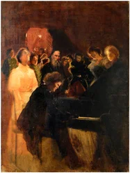Leo Tolstoy en el concierto de Anton Rubinstein (1829-1894) par Pasternak, Leonid Osipovich (1862-1945). Pastel sobre cartulina, medidas : 64x50