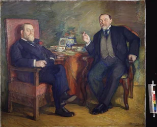 La hora del té. Retratos de los coleccionistas Ossip Cetlin y David Wyssotski. Pintura de Leonid Osipovich Pasternak (1862-1945), témpera sobre lienzo