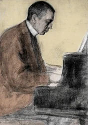 Retrato de Serguéi Rajmáninov (Serge Rachmaninoff o Rakhmaninov) (1873 - 1943), compositor y pianista ruso. Dibujo de Leonid O. Pasternak (1862-1945).