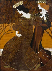 Cómoda, ca 1908, por Leopold Bauer (1872-1938), nogal, latón y nácar, (detalle)