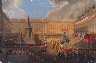 Inauguración del monumento al emperador Francisco I de Austria el 19 de junio de 1846 en la Franzensplatz de Viena