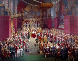 La coronación del emperador austríaco Fernando I (1793-1875), también rey de Bohemia con el nombre de Fernando V, en la catedral de San Vito de Praga, 1836, Praga, Galería Nacional