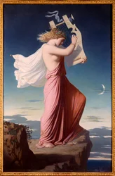 Retrato de la poeta griega Safo tocando la lira Pintura de Leopold Burthe (1823-1860) 1849 Sol. 1,06x0,69 m Carcasona, Museo de Bellas Artes