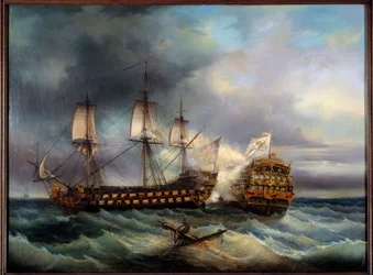 Batalla naval entre ingleses y franceses Pintura de Leopold Le Guen (1828-1895) Siglo XIX Brest, Museo de Bellas Artes