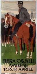 Cartel publicitario para el mercado de caballos de Varese, Italia