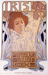 Iris compuesta por Pietro Mascagni, cartel de Leopoldo Metlicovitz, libreto de Luigi Illica, 1898