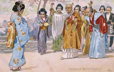 Postal creada para el estreno de "Madame Butterfly", en Brescia
